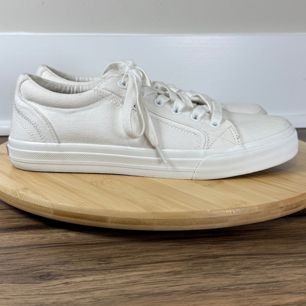 Taos Plim Soul Sneaker Womens 8.5 White Canvas Lace Up PLS-13644 Coastal Travel